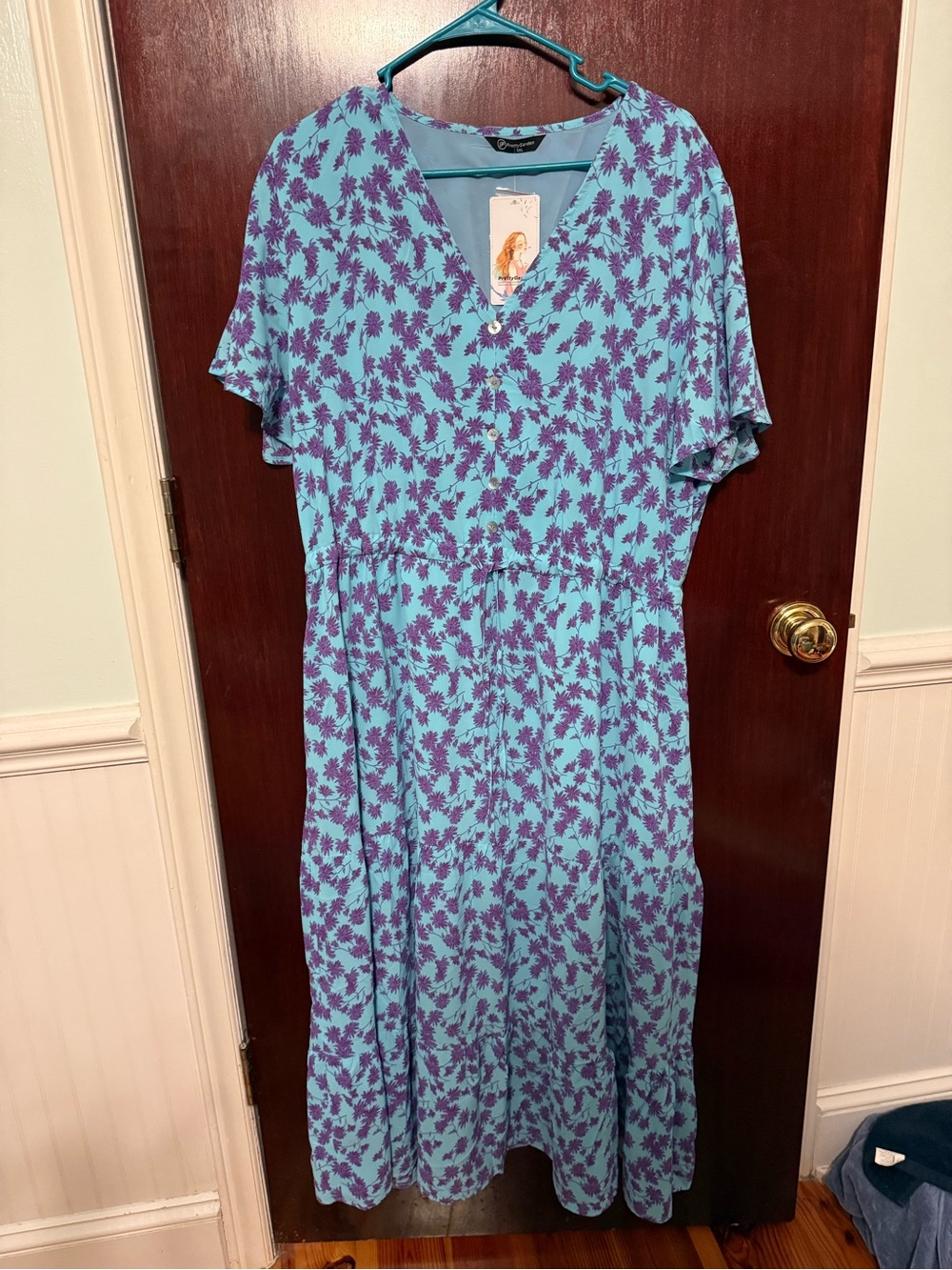 Teal & Purple Floral V-Neck Maxi Dress